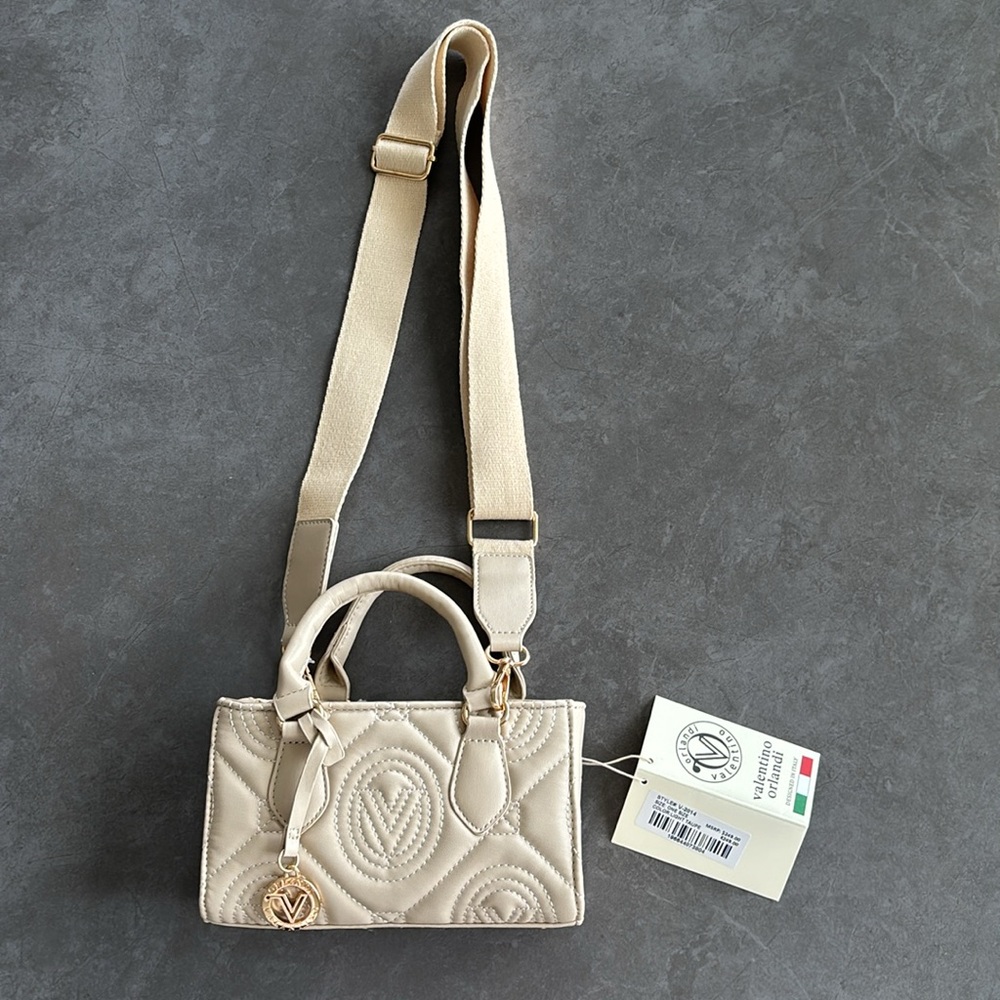 Valentino Orlandi Women's Quilted Crossbody Shoulder Hand Bag in Light Taupe NWT